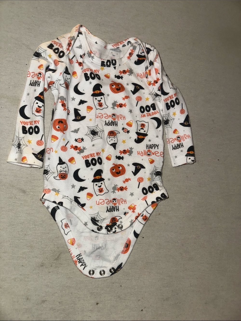 Kids Size 6M Halloween 'You're My Boo' White Long-Sleeve Baby One-Piece